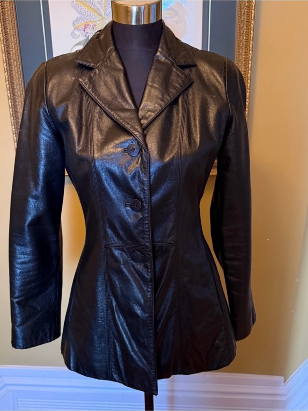 Danier Black Fitted Leather Button-Front Jacket